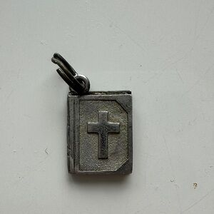 925 Sterling Silver Bible Pendant / Charm with Cross